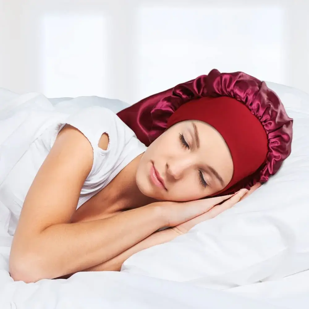 Oumrote Long Satin Sleep Bonnet for Hair Care, Women's Curly Hair, 26 inches (3-Pack) - view 5