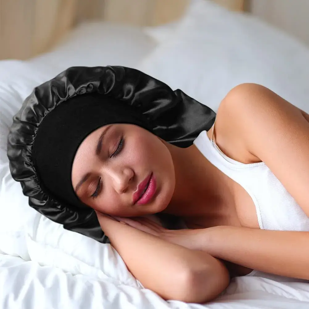 Oumrote Long Satin Sleep Bonnet for Hair Care, Women's Curly Hair, 26 inches (3-Pack) - view 7