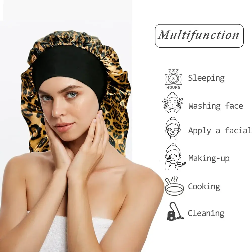 Oumrote Long Satin Sleep Bonnet for Hair Care, Women's Curly Hair, 26 inches (3-Pack) - view 3