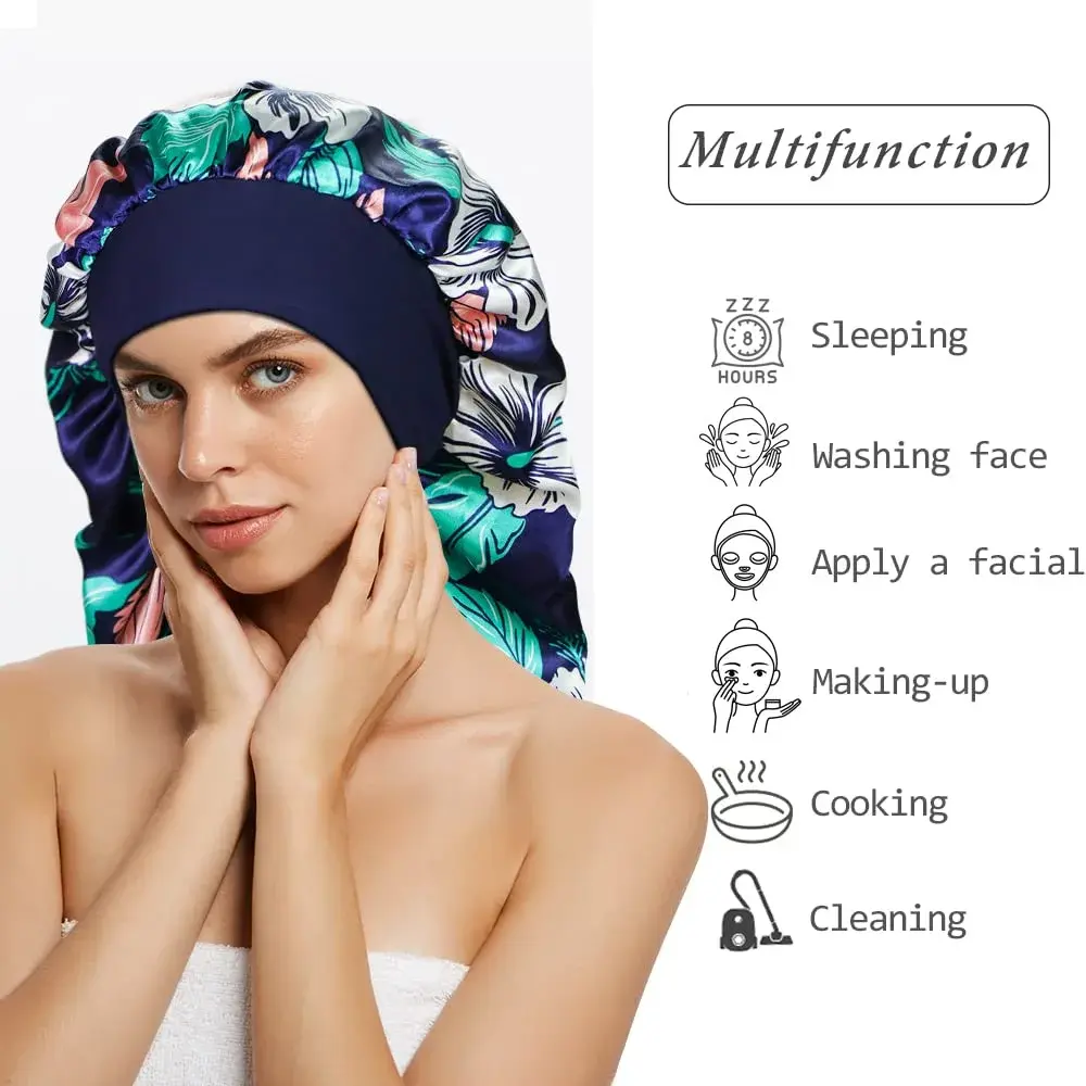 Oumrote Long Satin Sleep Bonnet for Hair Care, Women's Curly Hair, 26 inches (Pack of 3) - view 3