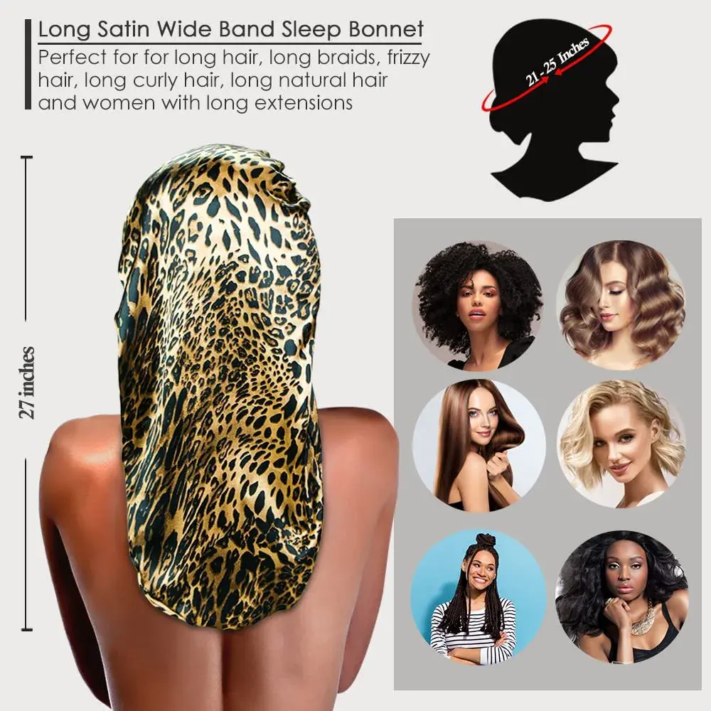 Oumrote Long Satin Sleep Bonnet for Hair Care, Women's Curly Hair, 26 inches (Pack of 3) - view 4