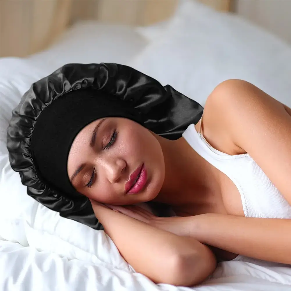 Oumrote Long Satin Sleep Bonnet for Hair Care, Women's Curly Hair, 26 inches (3-Pack) - view 7