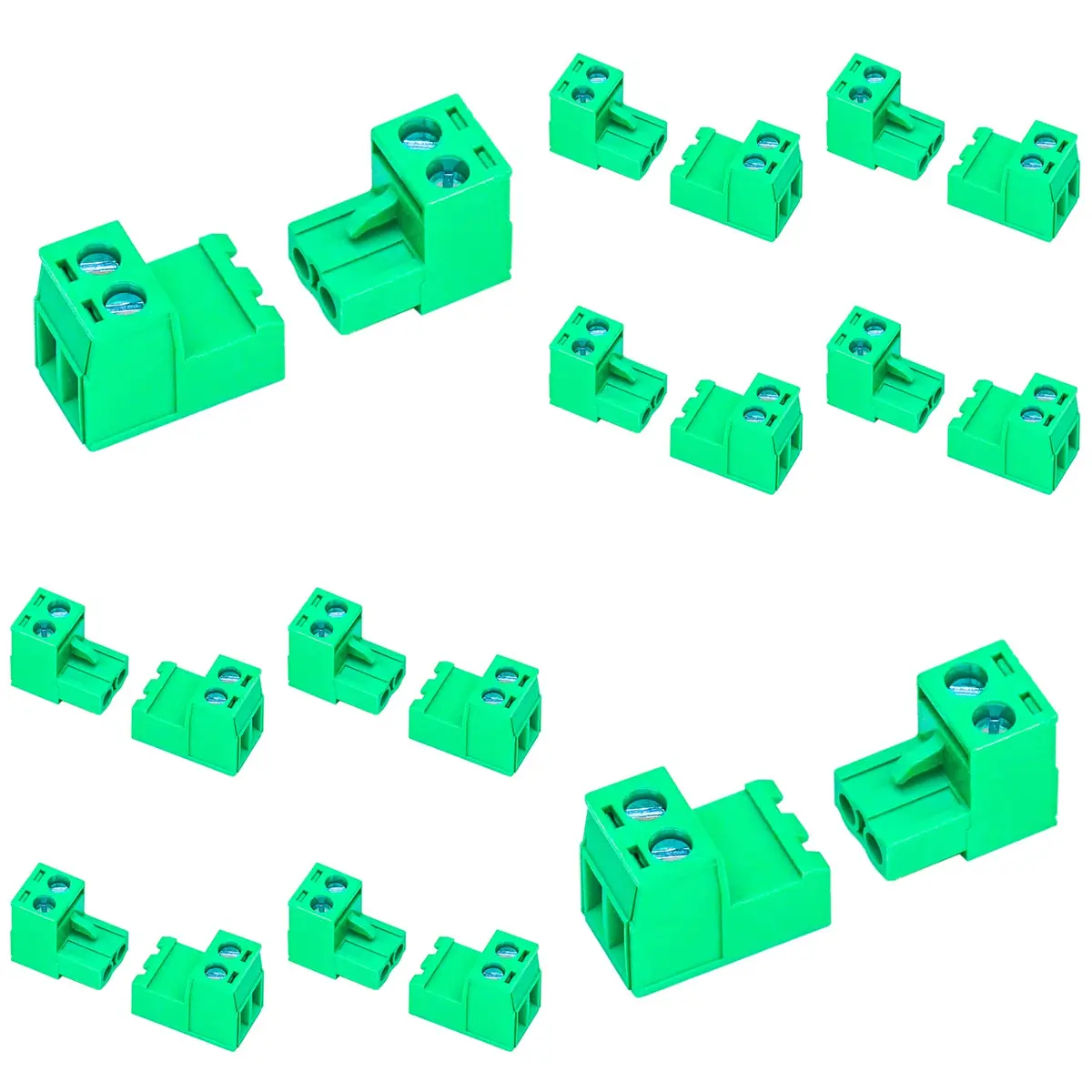 Keszoox 15 Sets 5.08mm Pitch Male & Female No Soldering Green Phoenix Type Connector 2 Pin PCB Screw Terminal Block - main product image