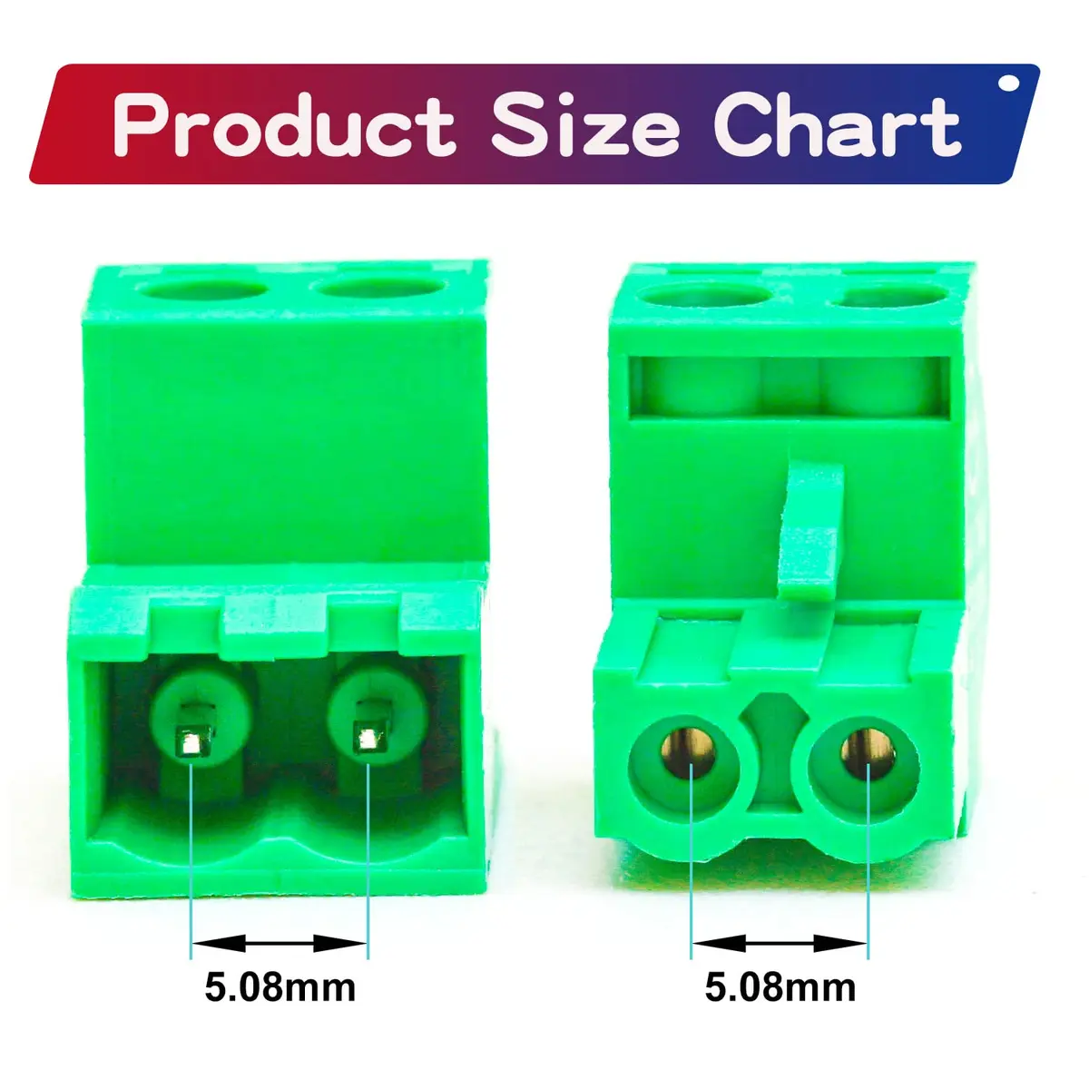 Keszoox 5 Sets 5.08mm Pitch 2-Pin Male & Female PCB Screw Terminal Blocks | No Soldering Required - view 3