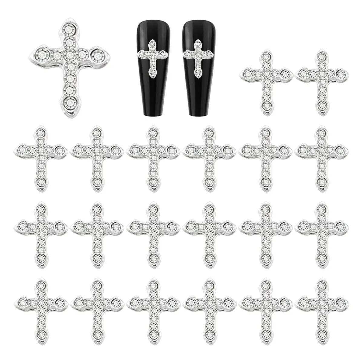 WOKOTO 20pcs Cross Nail Charms for Nail Art 3D Jewelry Clear Diamond | Elegant Nail Cross Decor - main product image