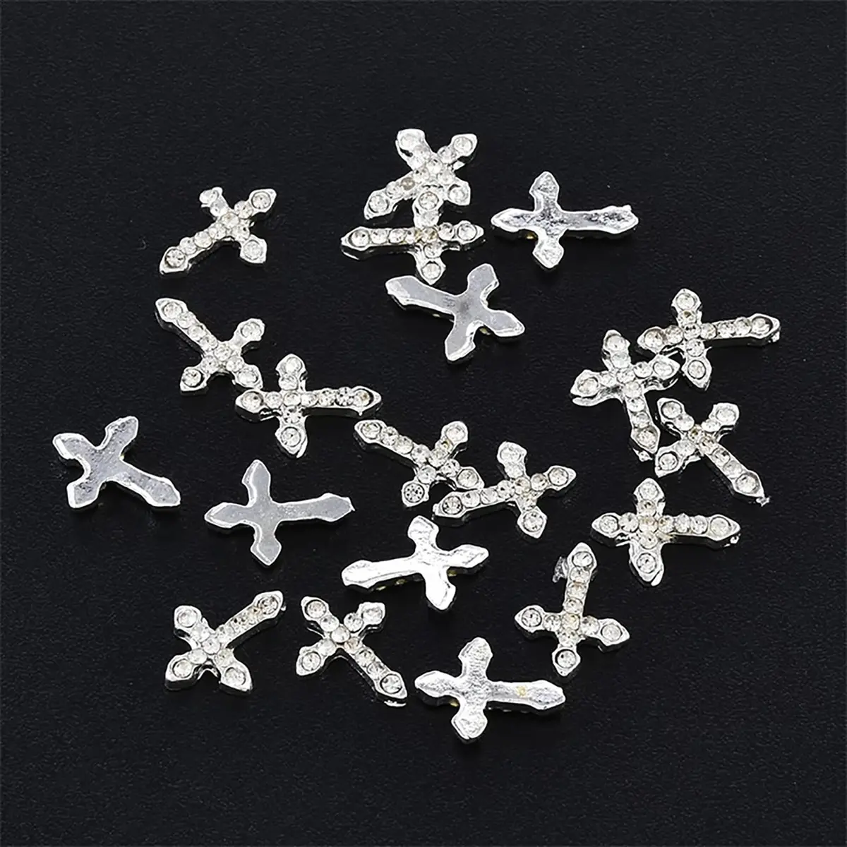 WOKOTO 20pcs Cross Nail Charms for Nail Art 3D Jewelry Clear Diamond | Elegant Nail Cross Decor - view 2