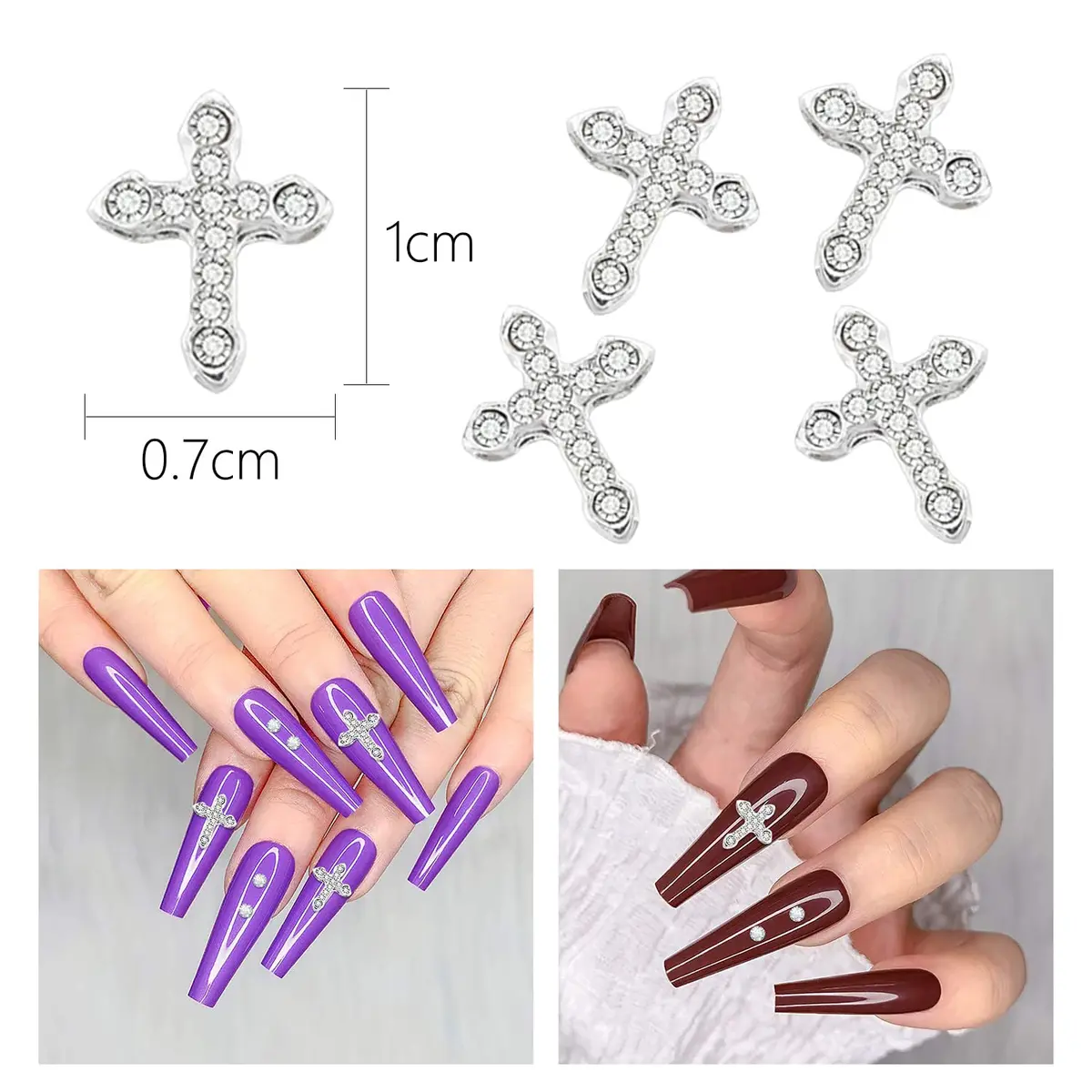 WOKOTO 20pcs Cross Nail Charms for Nail Art 3D Jewelry Clear Diamond | Elegant Nail Cross Decor - view 4