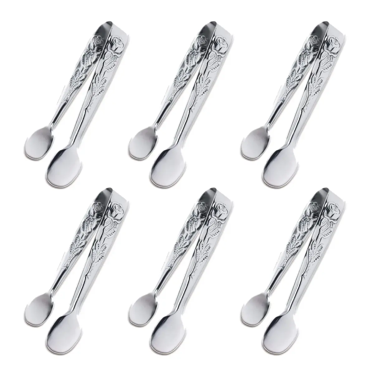 Sunenlyst Mini Serving Tongs 4.13 inch (10.5 cm) Rose Stainless Steel Sugar Cube Tongs, 6-Piece Set | Appetizer Tongs for Parties & Buffets - main product image