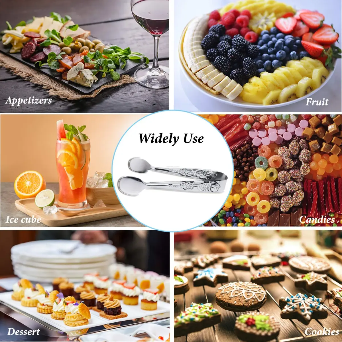 Sunenlyst Mini Serving Tongs 4.13 inch (10.5 cm) Rose Stainless Steel Sugar Cube Tongs, 6-Piece Set | Appetizer Tongs for Parties & Buffets - view 7