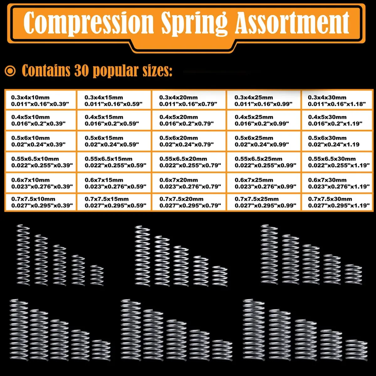 Ninoge 300 Pcs Compression Springs Assortment Kit, Stainless Steel, 30 Sizes (0.39"-1.19" Length) | For Home & Shop Repairs - view 2