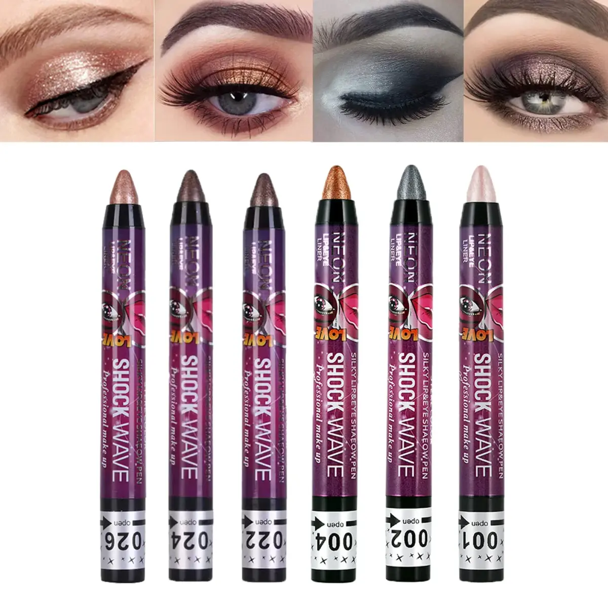 MEICOLY 6 Pcs Eyeshadow Stick Set, Brown Champagne Gold Black Shimmer Crayon | Pro Shiny Bright Starter Rotating Eyeshadow Sticks - main product image
