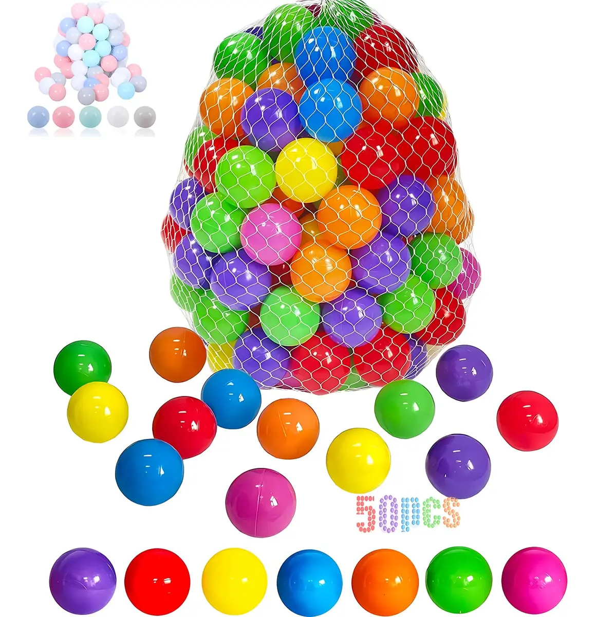 LANGXUN Plastic Ball Pit Balls for Baby Toddler Kids | 50/100/200/400 pcs, 2.2 inches, Non-Toxic, Bright Colors - main product image