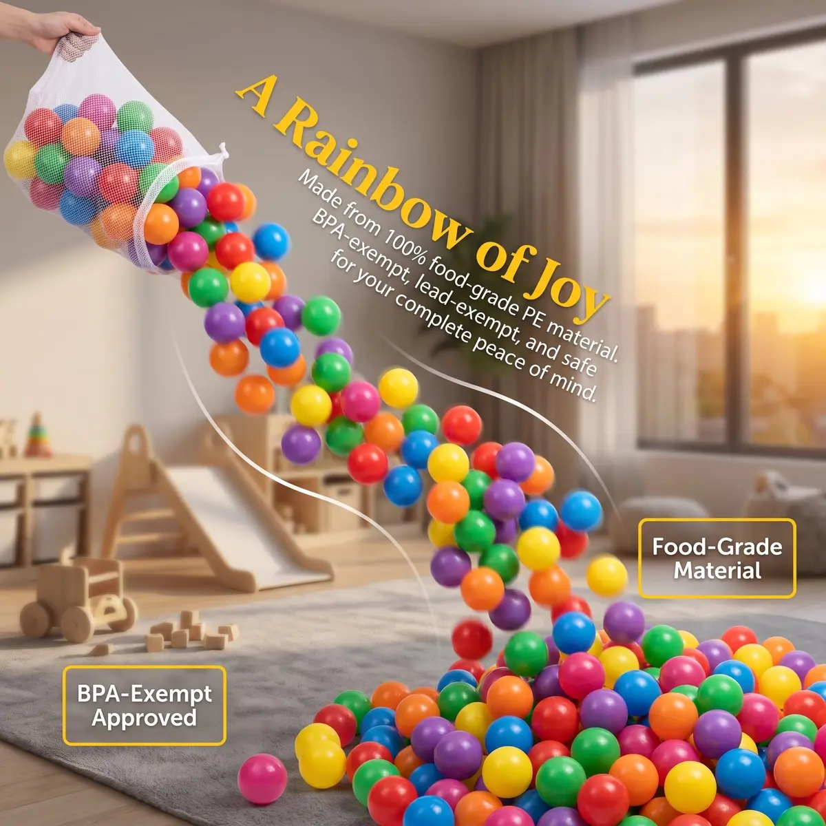 LANGXUN Plastic Ball Pit Balls for Baby Toddler Kids | 50/100/200/400 pcs, 2.2 inches, Non-Toxic, Bright Colors - view 7