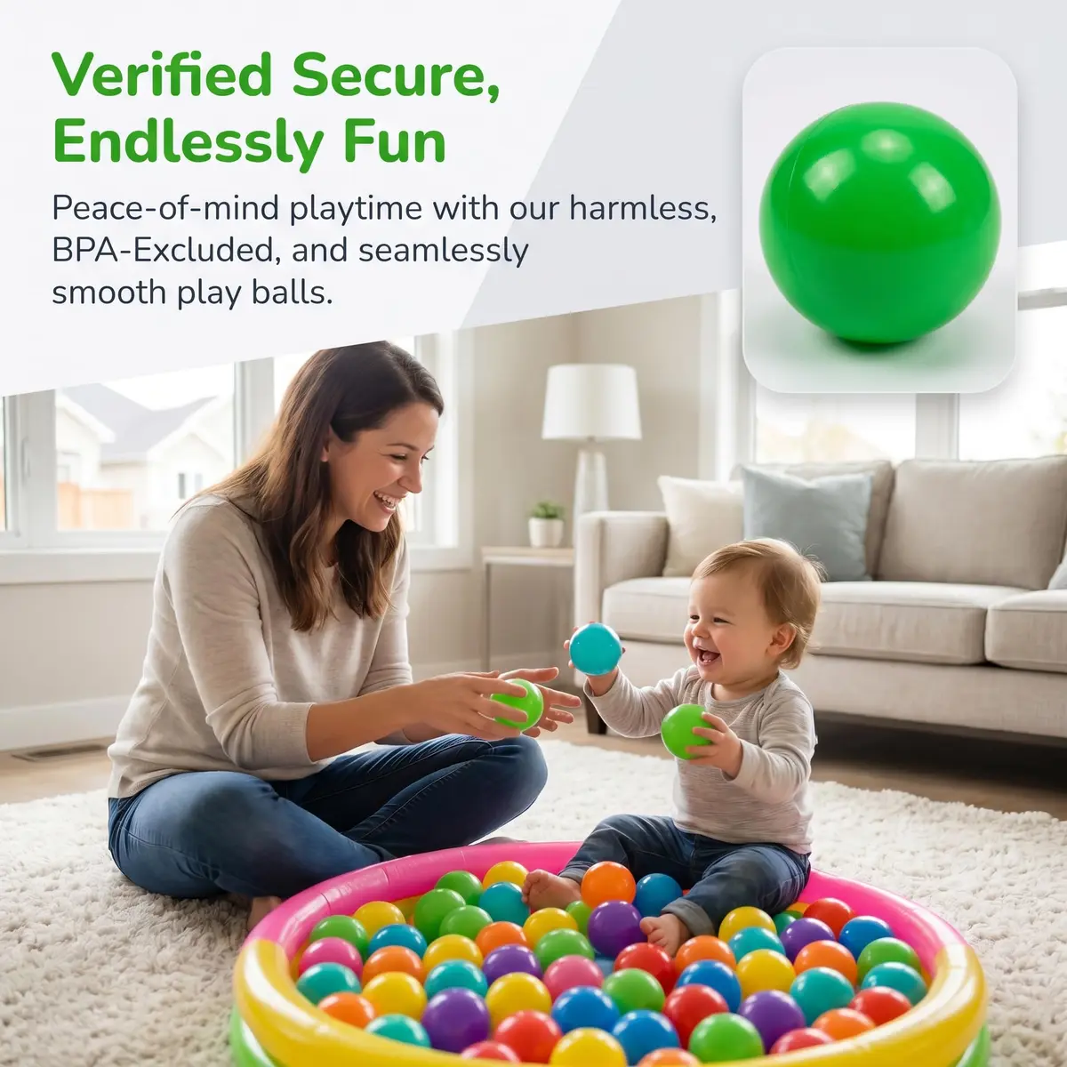 LANGXUN Plastic Ball Pit Balls for Baby Toddler Kids | 50/100/200/400 pcs, 2.2 inches, Non-Toxic, Bright Colors - view 4
