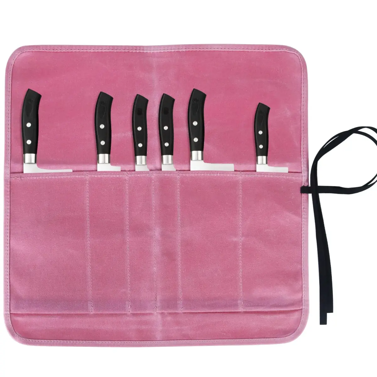 JOINDO Waxed Canvas Chef Knife Roll Bag with 6 Slots, Pink | Holds Knives up to 14.5 Inches - main product image