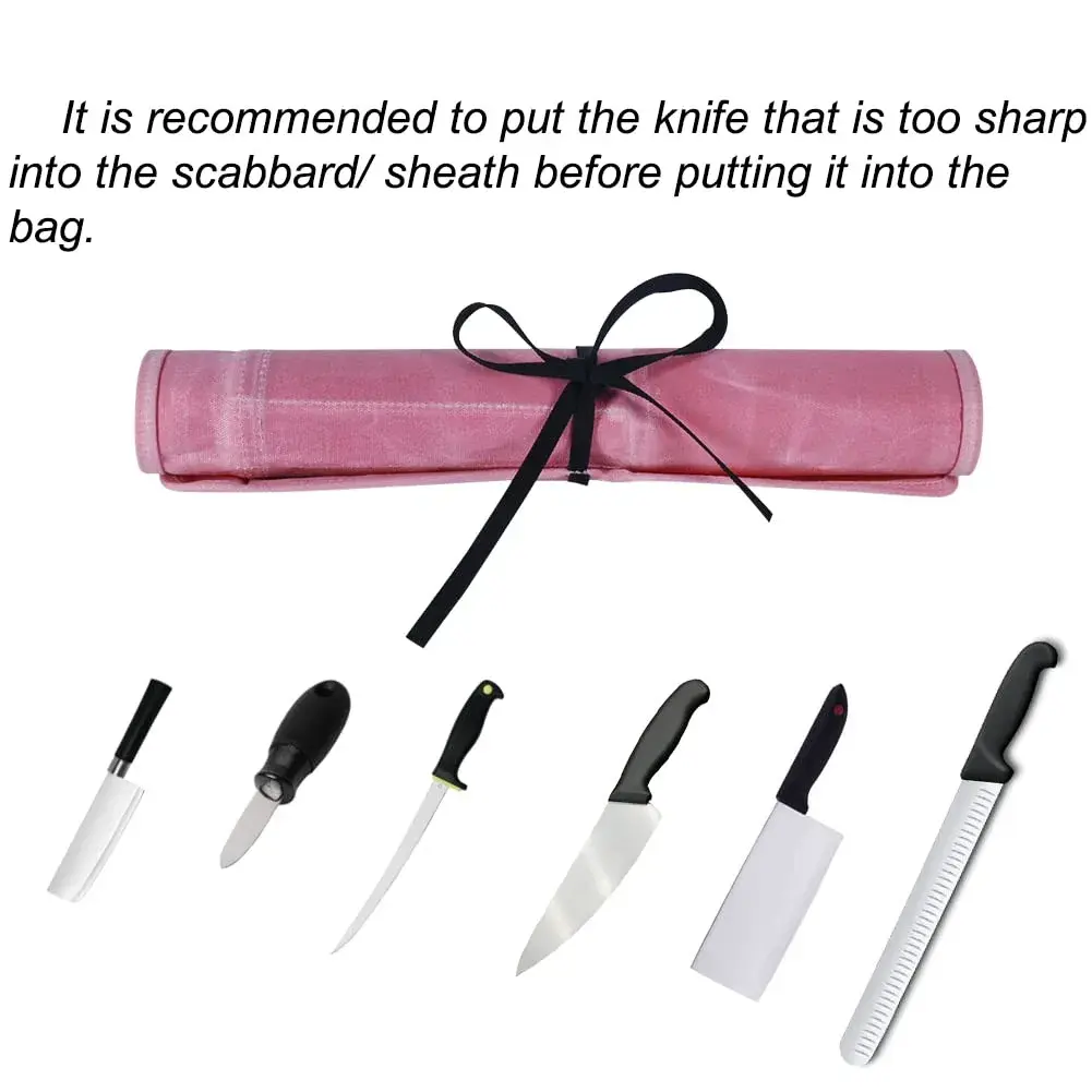 JOINDO Waxed Canvas Chef Knife Roll Bag with 6 Slots, Pink | Holds Knives up to 14.5 Inches - view 2