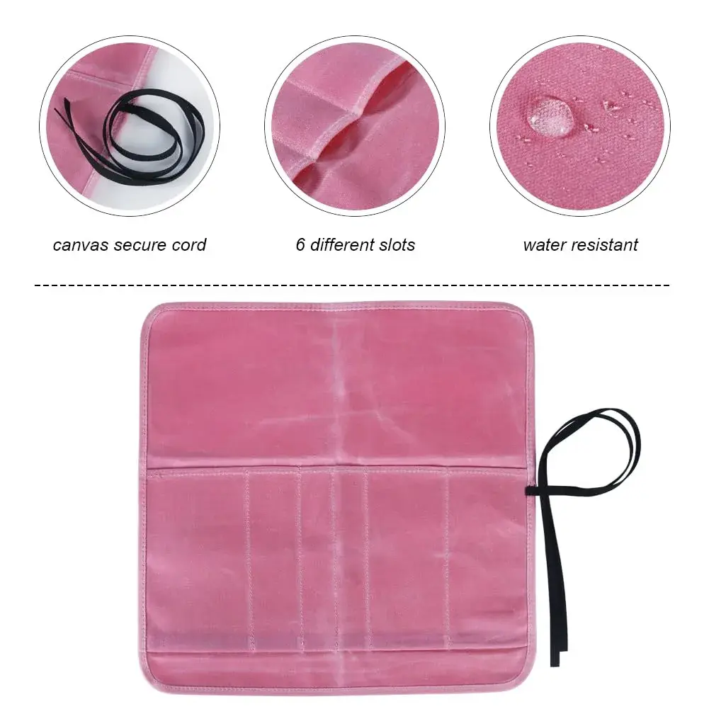 JOINDO Waxed Canvas Chef Knife Roll Bag with 6 Slots, Pink | Holds Knives up to 14.5 Inches - view 4