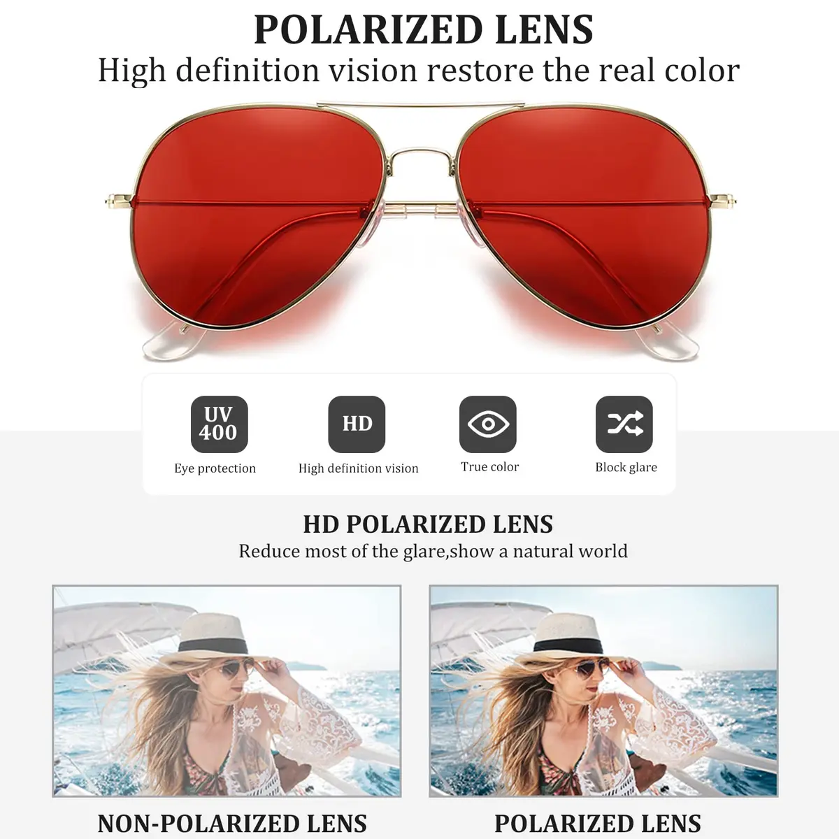 Outray Night Vision Polarized Aviator Sunglasses for Driving (Gold Frame/Red Lens, Red) | Unisex Classic Aviator Style - view 5