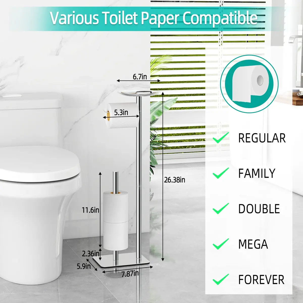 FEILERN Toilet Paper Holder Stand for Bathroom Floor 4 Rolls Storage Shelf Chrome | Rust-Resistant & Easy Assembly - view 5