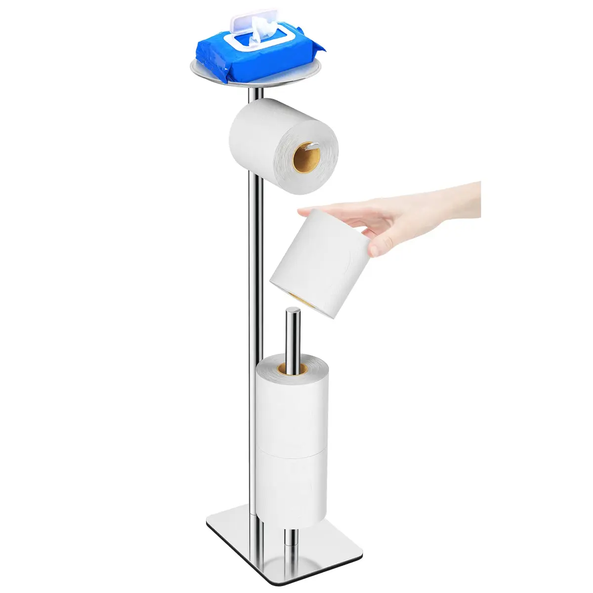 FEILERN Toilet Paper Holder Stand for Bathroom Floor 4 Rolls Storage Shelf Chrome | Rust-Resistant & Easy Assembly - view 6