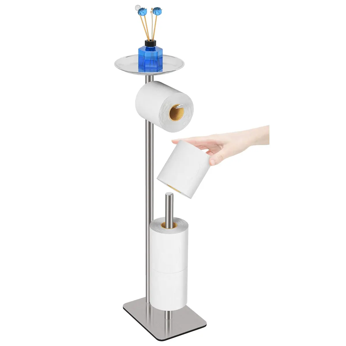 FEILERN Toilet Paper Holder Stand for Bathroom Floor 4 Rolls Storage Shelf Chrome | Rust-Resistant & Easy Assembly - view 7