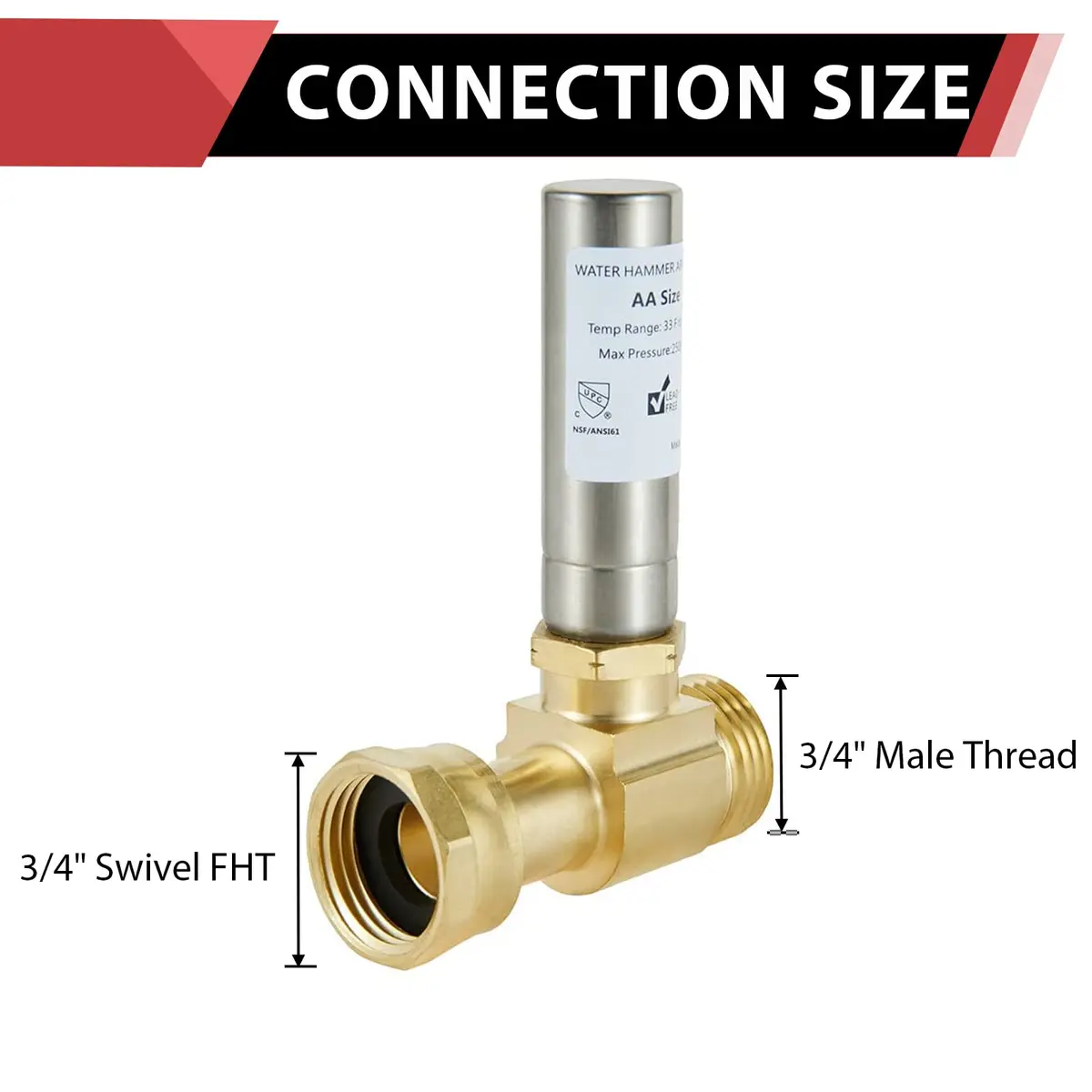 EFIELD 3/4" Water Hammer SS Arrestor | Swivel FHT x MHT, Protects Washing Machines - view 2