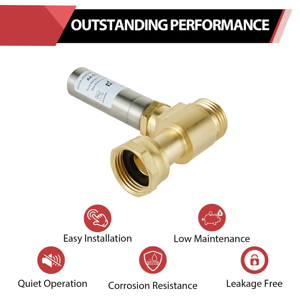 EFIELD 3/4" Water Hammer SS Arrestor | Swivel FHT x MHT, Protects Washing Machines - view 3