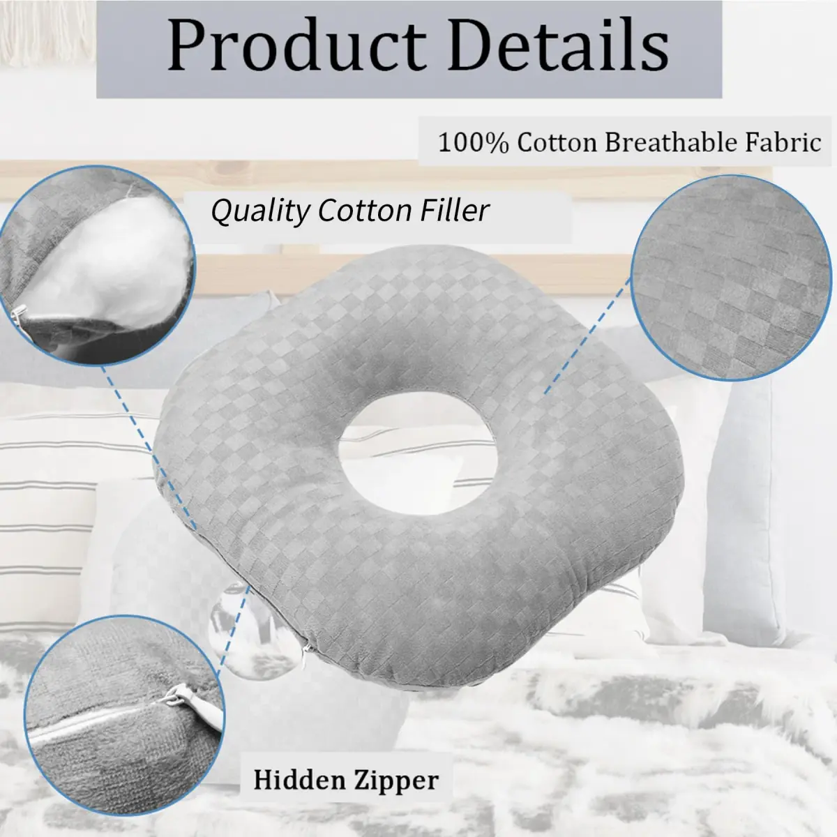 Wuronsa Ear Piercing Pillow with Hole for Cartilage Piercings, CNH Support | Adjustable Cotton Pillow for Side Sleepers - view 4