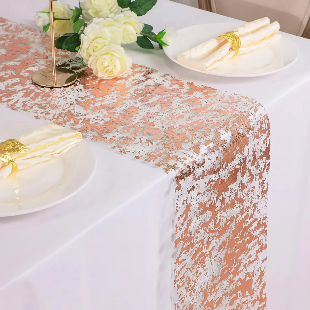 Snowkingdom Rose Gold Glitter Table Runner 46cm x 274cm (11"x108") | Sparkly Metallic Mesh for Parties - view 5