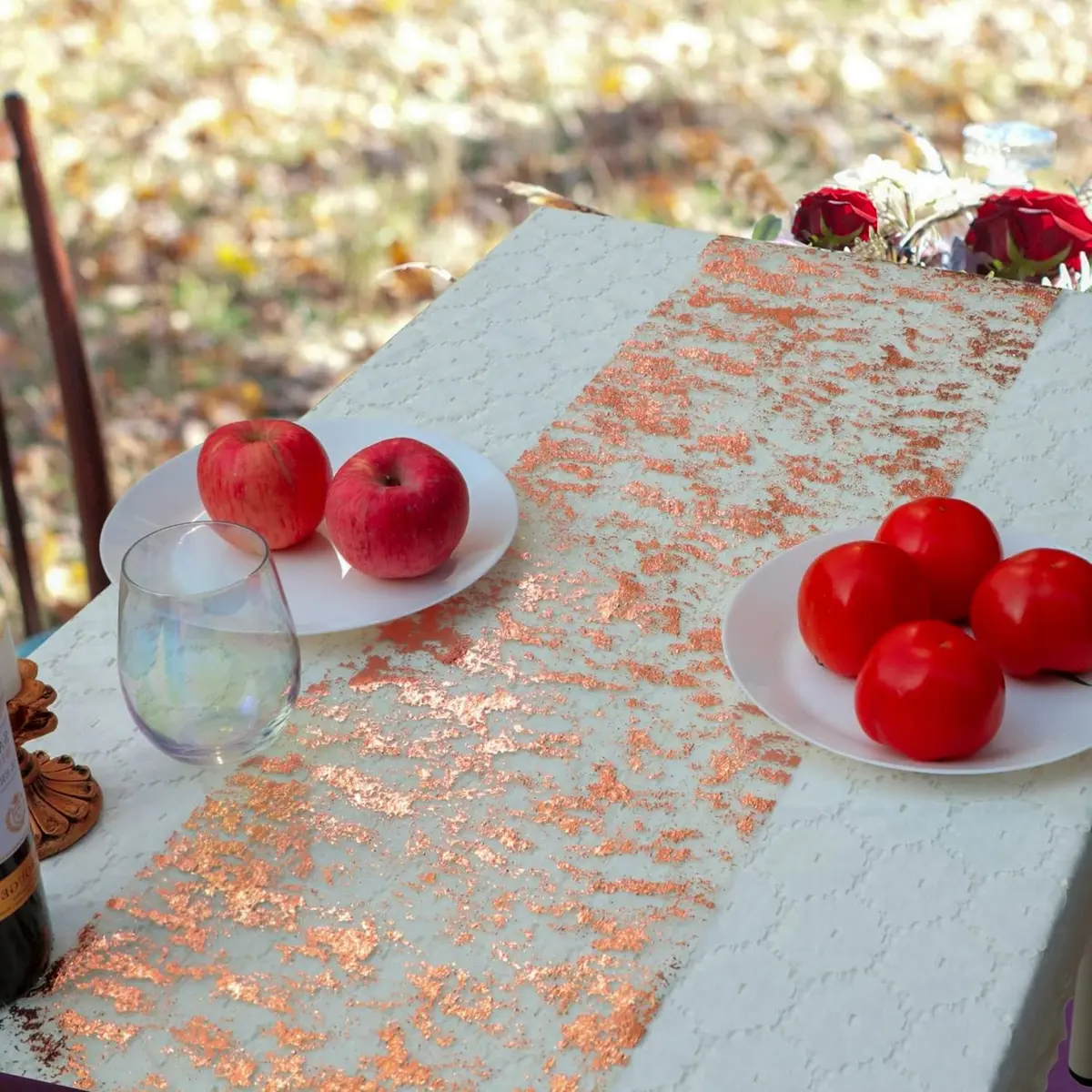 Snowkingdom Rose Gold Glitter Table Runner 46cm x 274cm (11"x108") | Sparkly Metallic Mesh for Parties - view 7