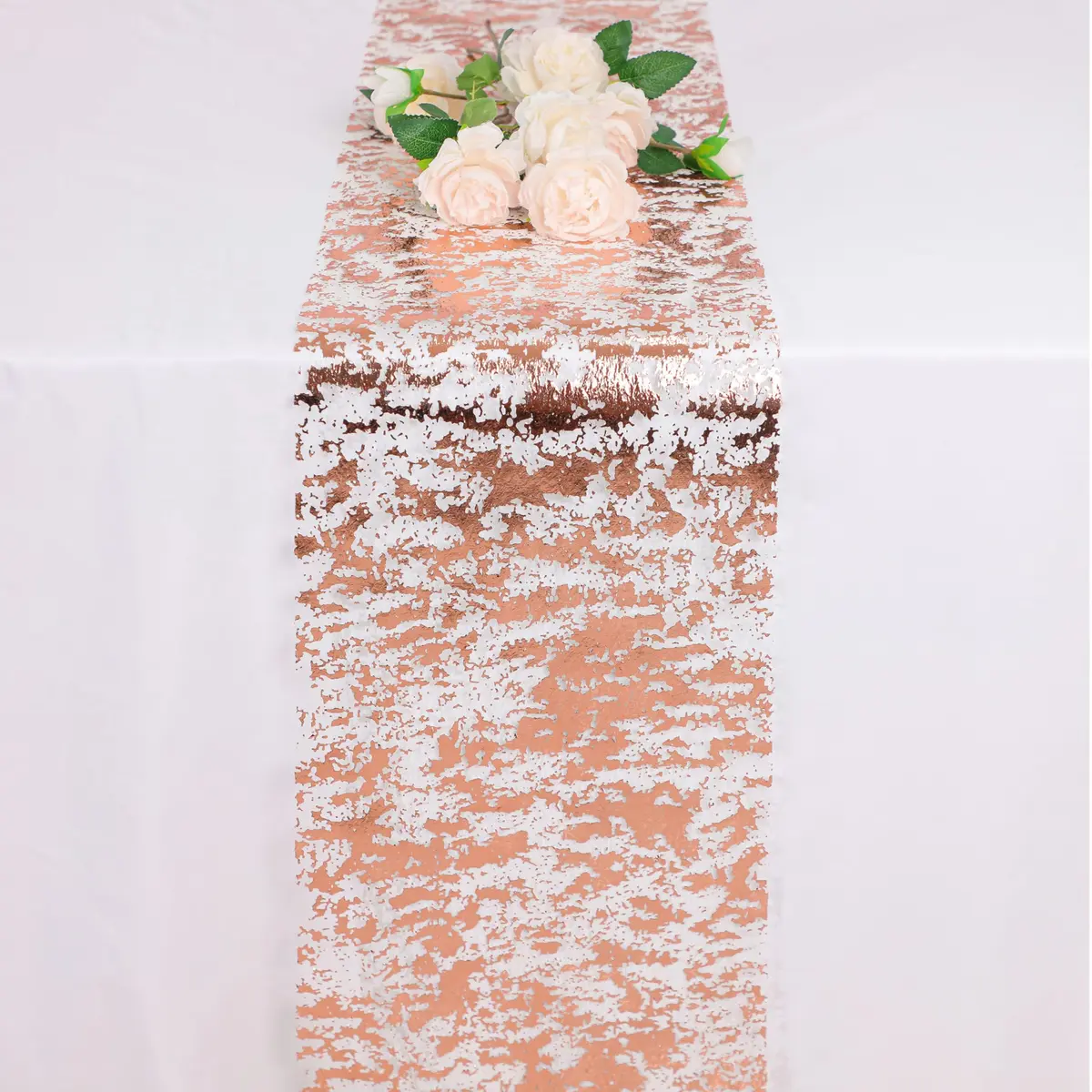 Snowkingdom Rose Gold Glitter Table Runner 46cm x 274cm (11"x108") | Sparkly Metallic Mesh for Parties - view 2