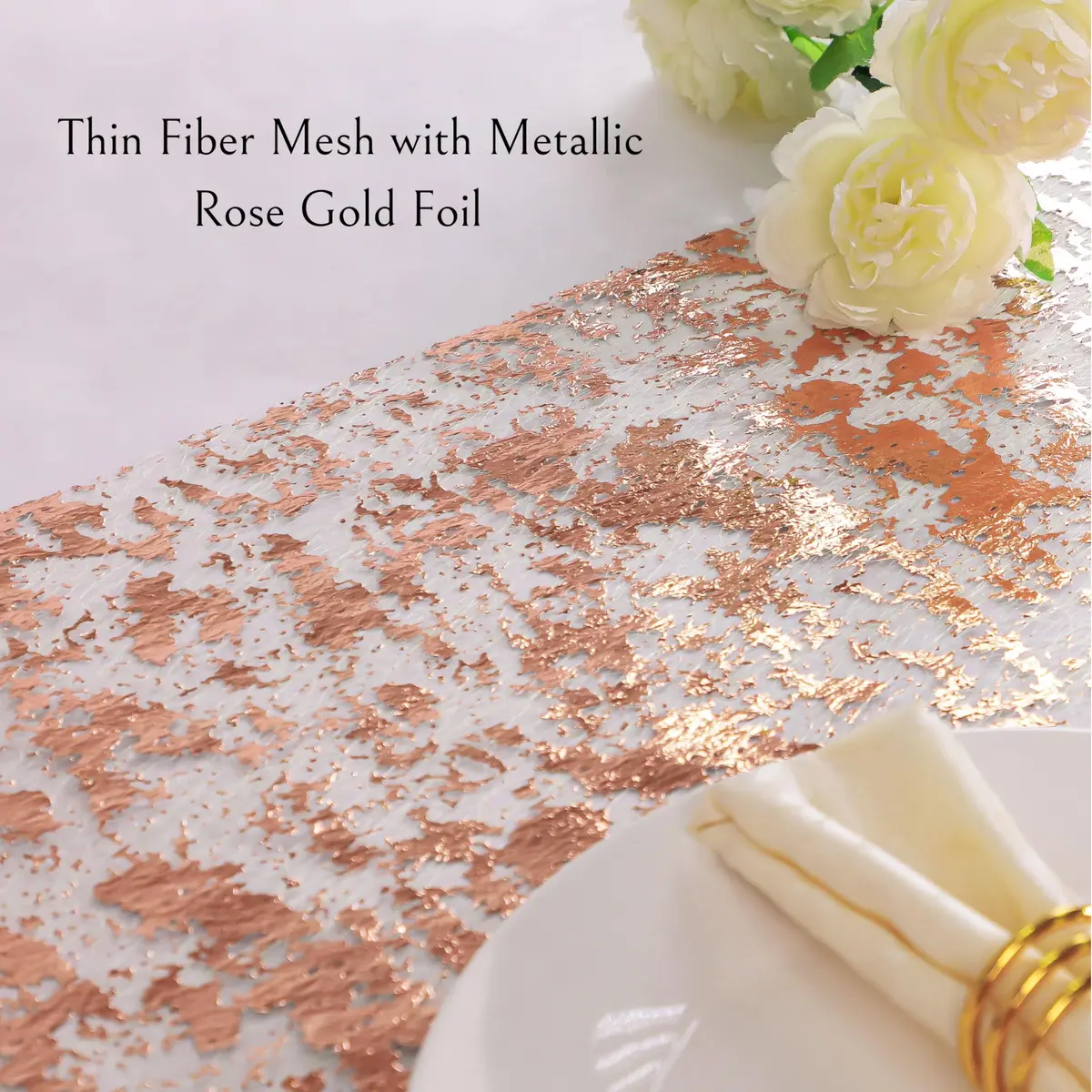 Snowkingdom Rose Gold Glitter Table Runner 46cm x 274cm (11"x108") | Sparkly Metallic Mesh for Parties - view 3