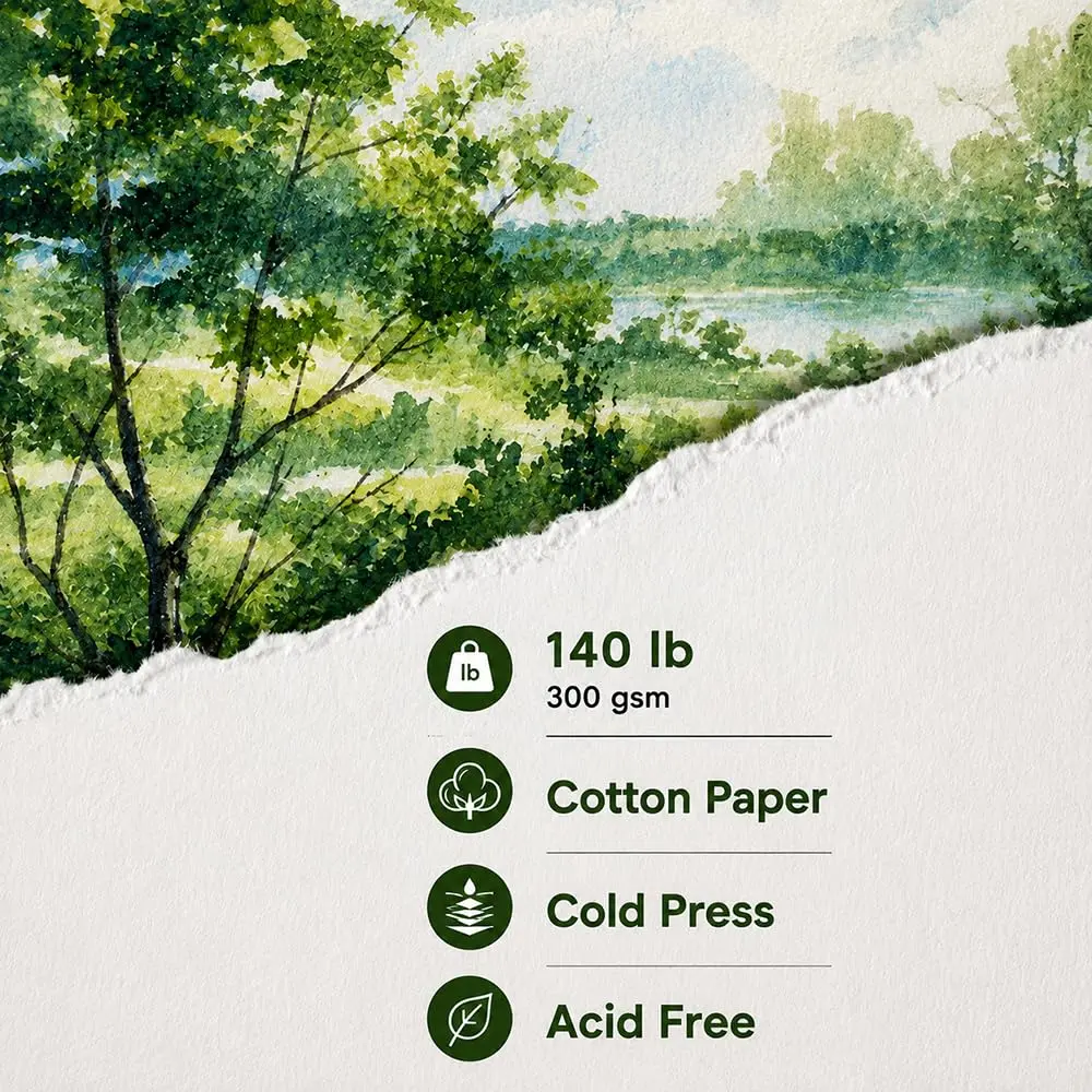tumuarta Cotton Watercolor Paper Journal 3.5x5.5” | 300 GSM, Cold Press, 24 Sheets - view 2