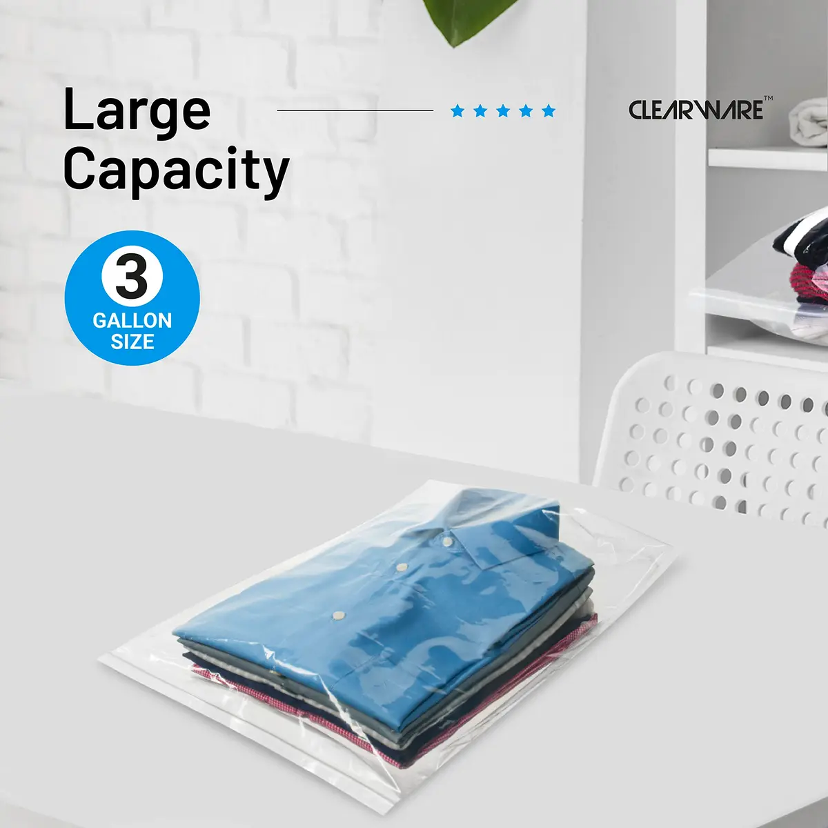 CLEARWARE Large Storage Bags with Zipper Top | Extra Large 3 Gallon, 16" x 18" BPA-Free Waterproof (50 Count) - view 7
