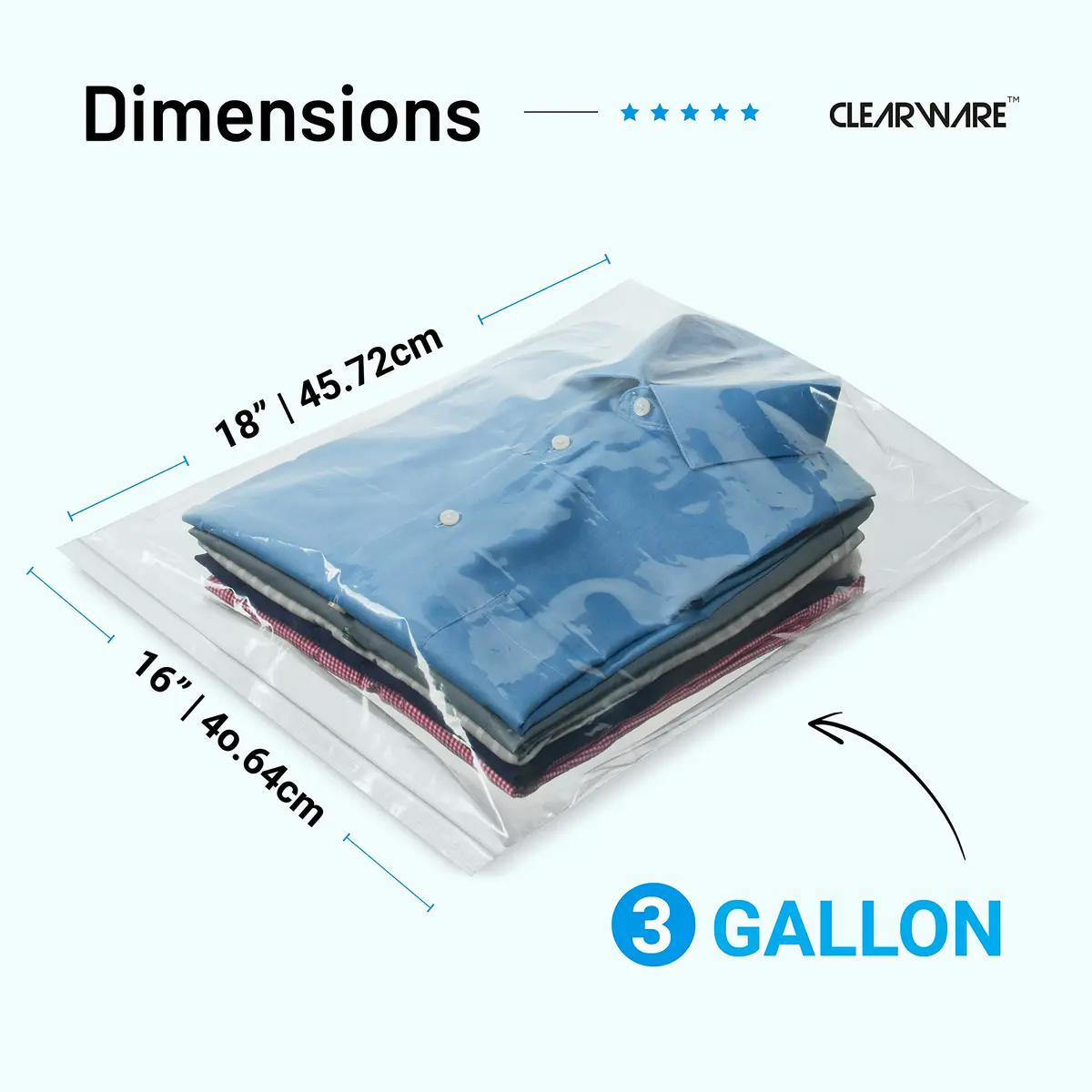 CLEARWARE Large Storage Bags with Zipper Top | Extra Large 3 Gallon, 16" x 18" BPA-Free Waterproof (50 Count) - view 2