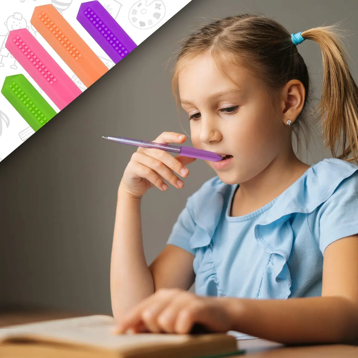 Teling 8 Pcs Chewable Pencil Toppers, Hexagonal Silicone Sensory Tools | Vibrant, Safe & Reusable for Autism & ADHD - view 6