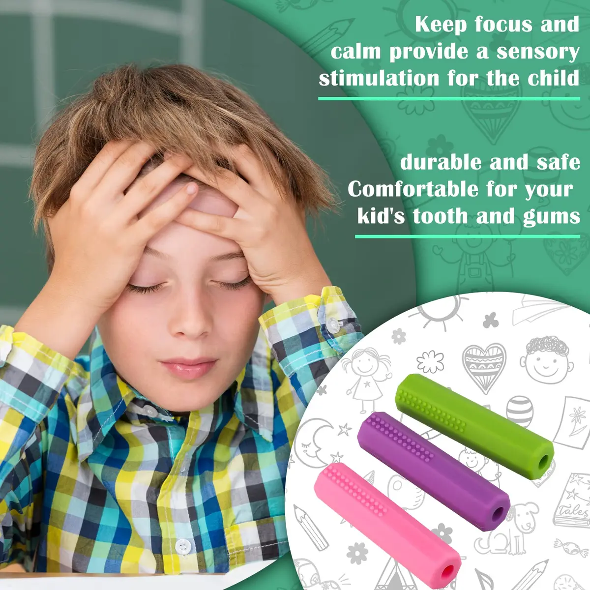 Teling 8 Pcs Chewable Pencil Toppers, Hexagonal Silicone Sensory Tools | Vibrant, Safe & Reusable for Autism & ADHD - view 3