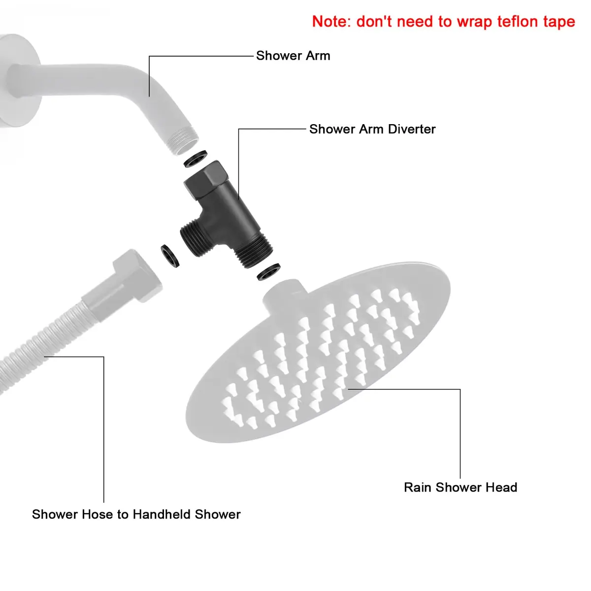 NearMoon Solid Brass 3-Way Shower Diverter Valve G1/2" (1.27cm) Matte Black | Connects Showerhead, Hand Shower, Bidet Sprayer - view 3
