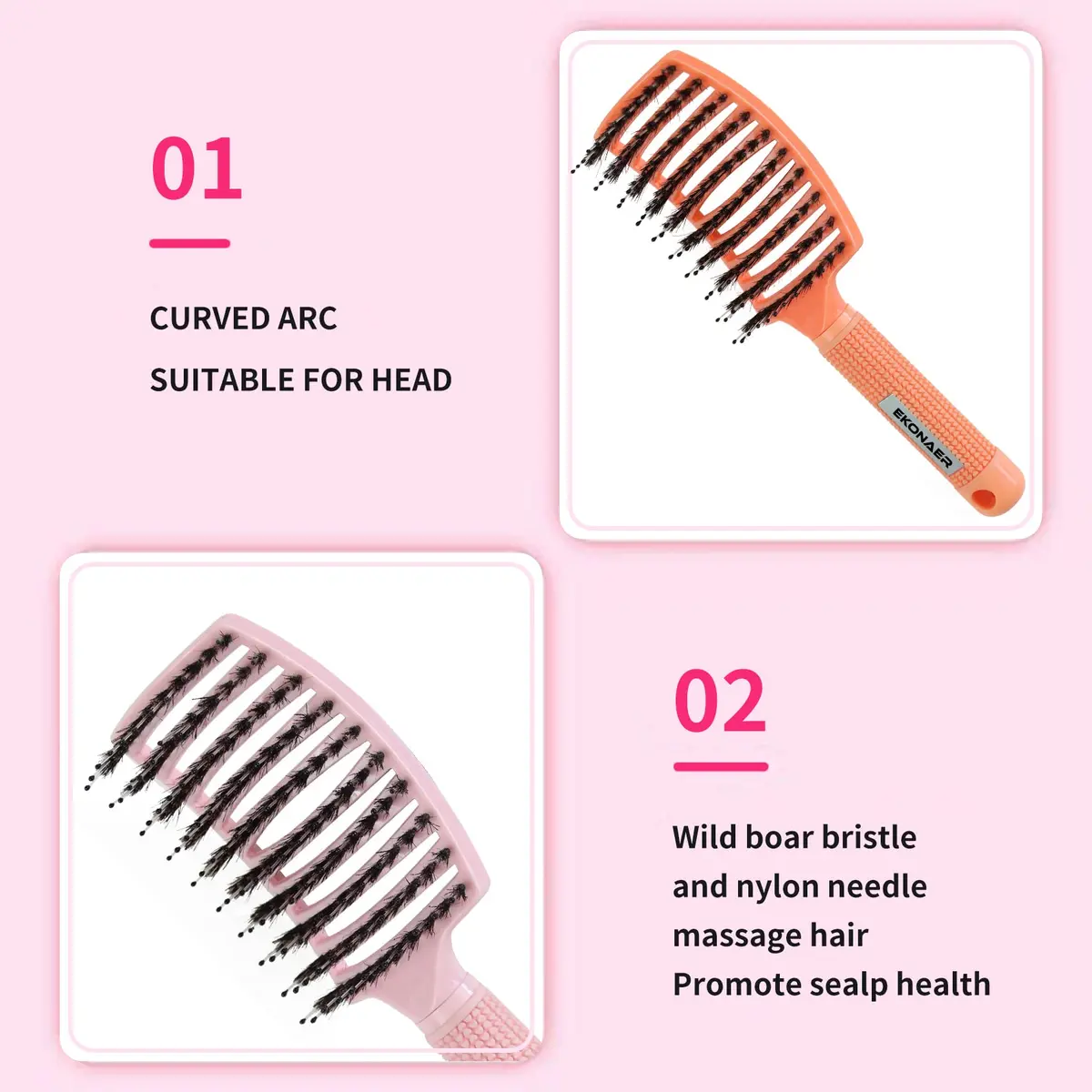 EKONAER 3 Pack Vented Quick Drying Massage Blow Detangler Brush, Boar Bristle Hair Brush Set - Curved, Detangling, All Hair Types (Green) | Supports Healthy Hair - view 5