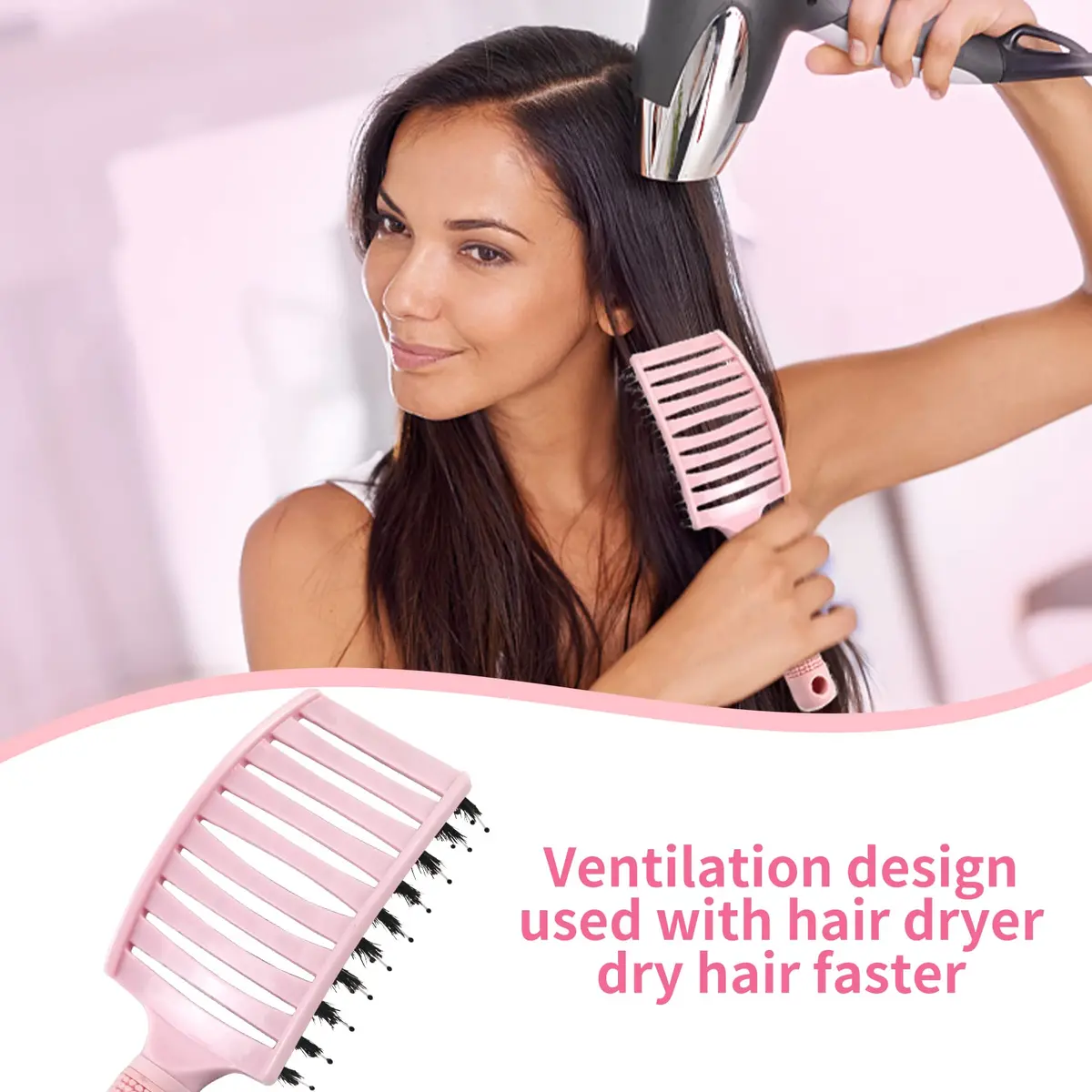 EKONAER 3 Pack Vented Quick Drying Massage Blow Detangler Brush, Boar Bristle Hair Brush Set - Curved, Detangling, All Hair Types (Green) | Supports Healthy Hair - view 4