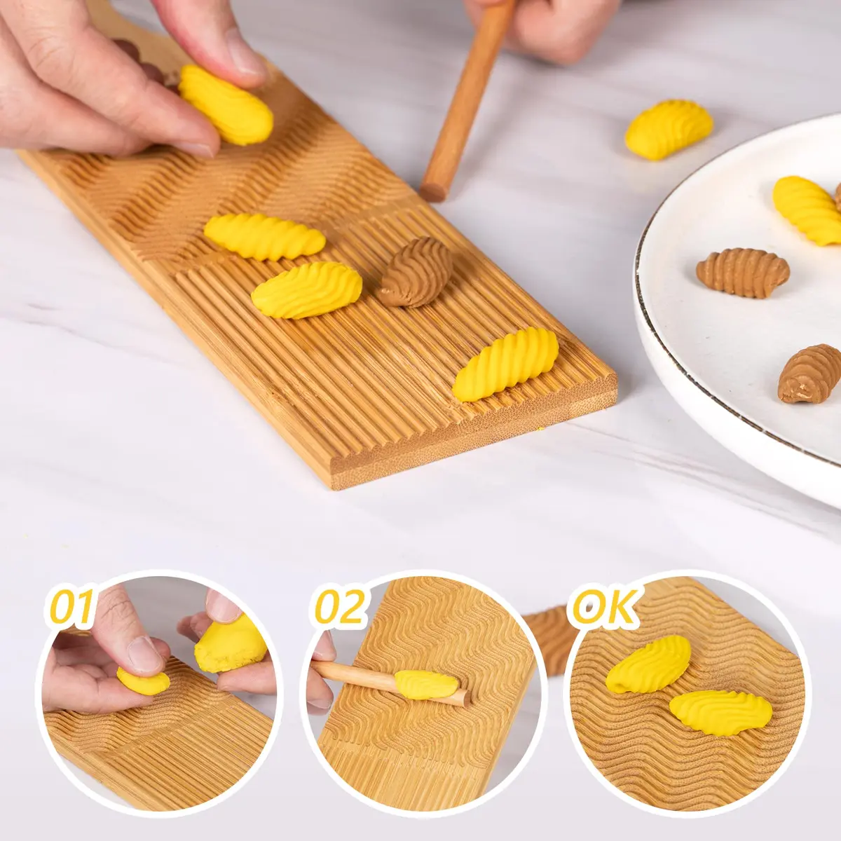 Maveite Gnocchi Board & Pasta Maker with Garganelli Stick | Natural Bamboo Kitchen Tool for Italian Dinners - view 3