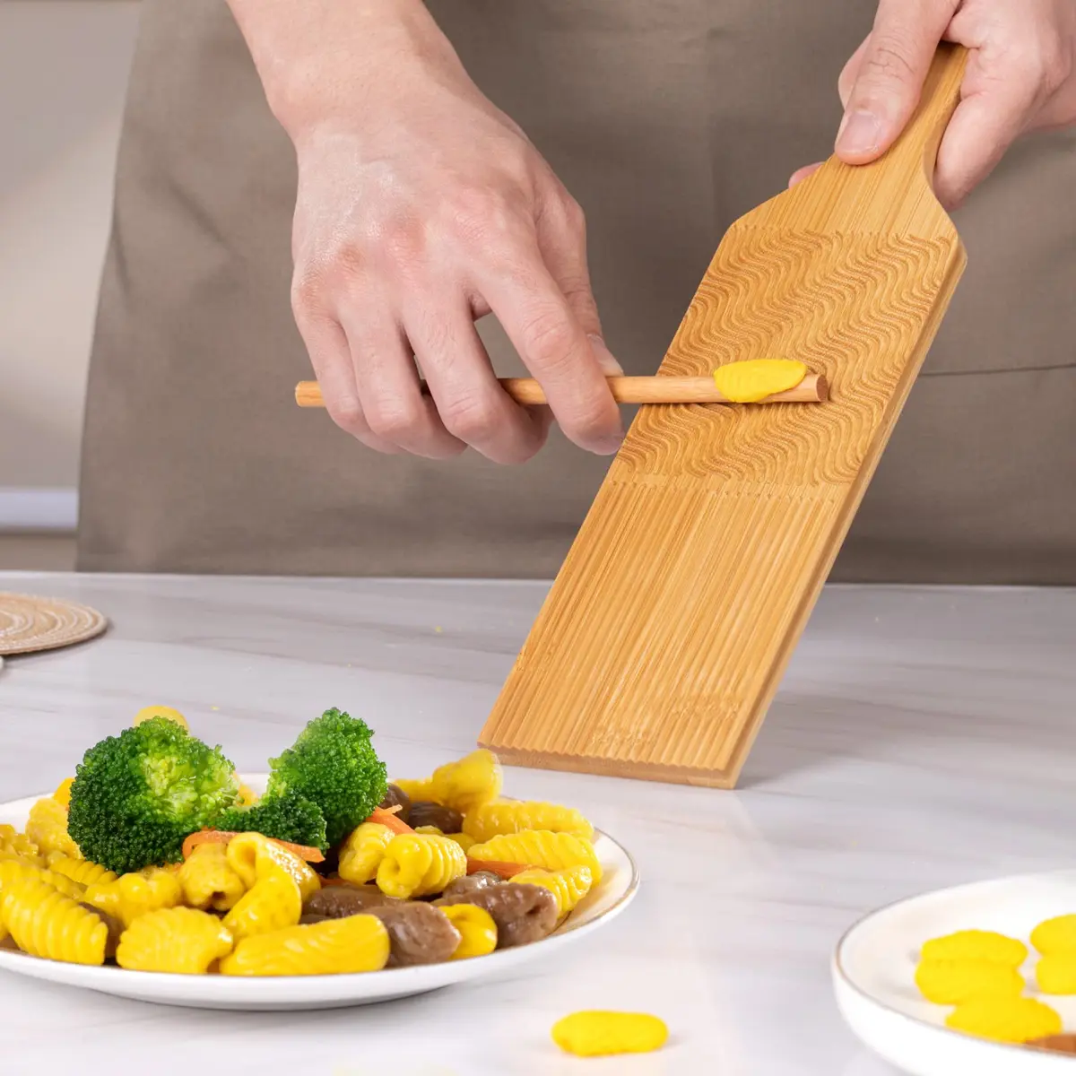 Maveite Gnocchi Board & Pasta Maker with Garganelli Stick | Natural Bamboo Kitchen Tool for Italian Dinners - view 4