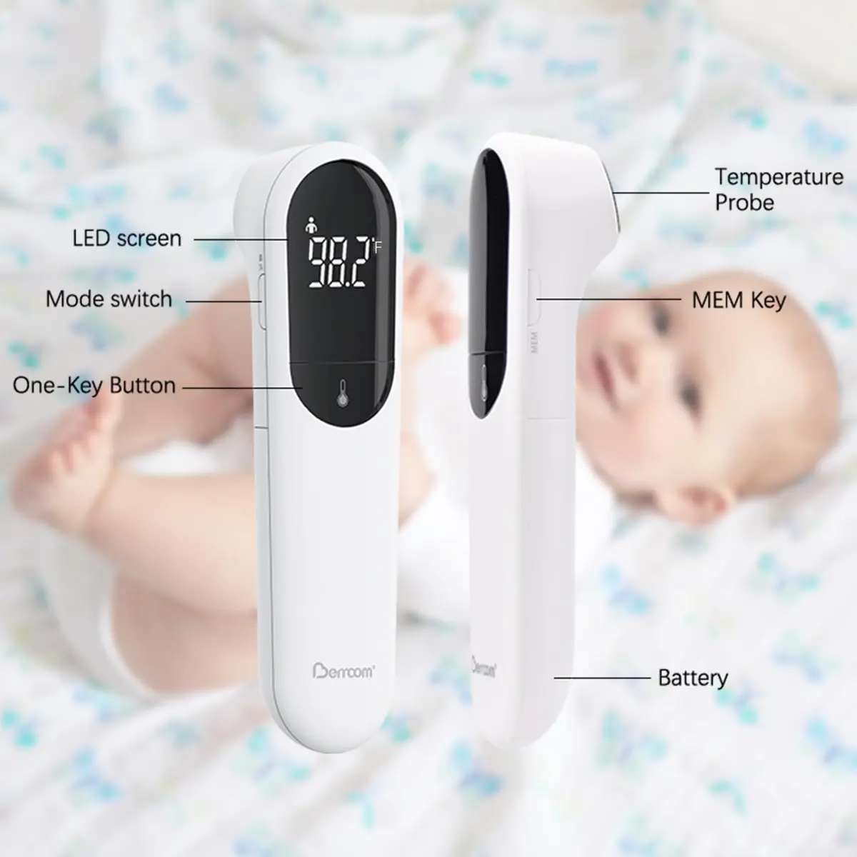 Berrcom Dual Probe No Touch Forehead Thermometer Fever Alarm All Ages | Infrared, 3-5cm, 32-42.9°C - view 7