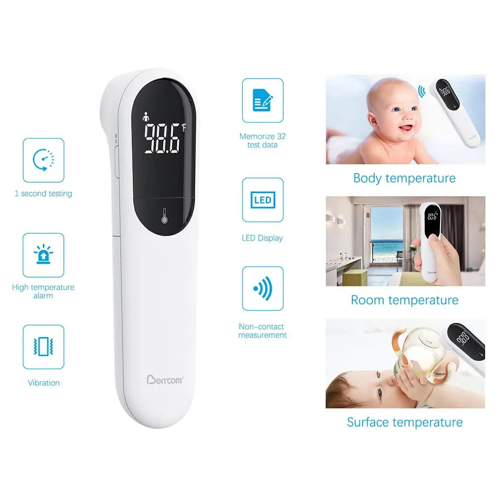 Berrcom Dual Probe No Touch Forehead Thermometer Fever Alarm All Ages | Infrared, 3-5cm, 32-42.9°C - view 3
