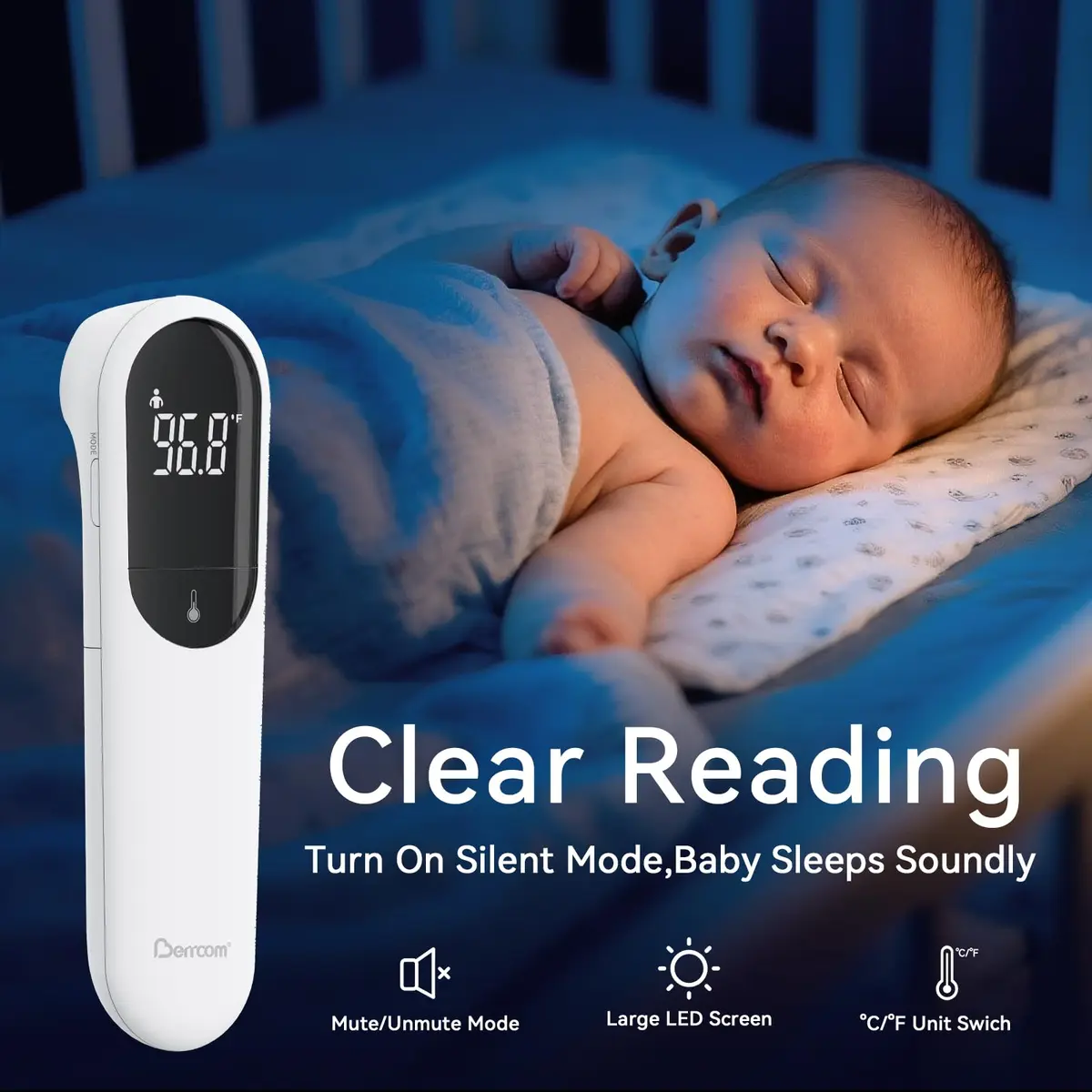 Berrcom Dual Probe No Touch Forehead Thermometer Fever Alarm All Ages | Infrared, 3-5cm, 32-42.9°C - view 4