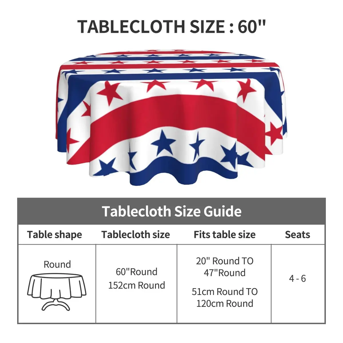 Kawani USA Flag Checkered Tablecloth 60” Round | Patriotic Party Decor for July 4th & Holidays - view 5