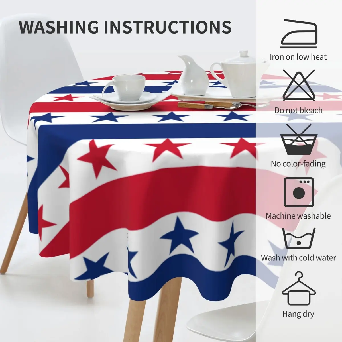 Kawani USA Flag Checkered Tablecloth 60” Round | Patriotic Party Decor for July 4th & Holidays - view 6