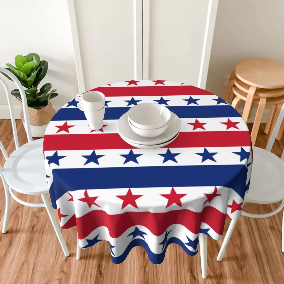 Kawani USA Flag Checkered Tablecloth 60” Round | Patriotic Party Decor for July 4th & Holidays - view 7