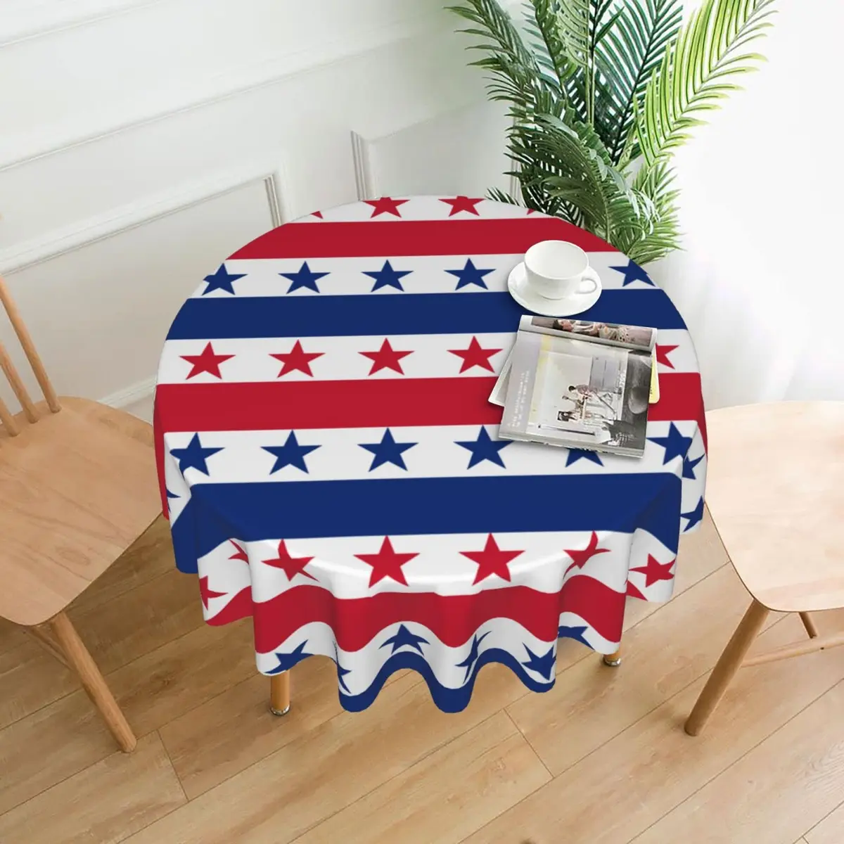 Kawani USA Flag Checkered Tablecloth 60” Round | Patriotic Party Decor for July 4th & Holidays - view 2