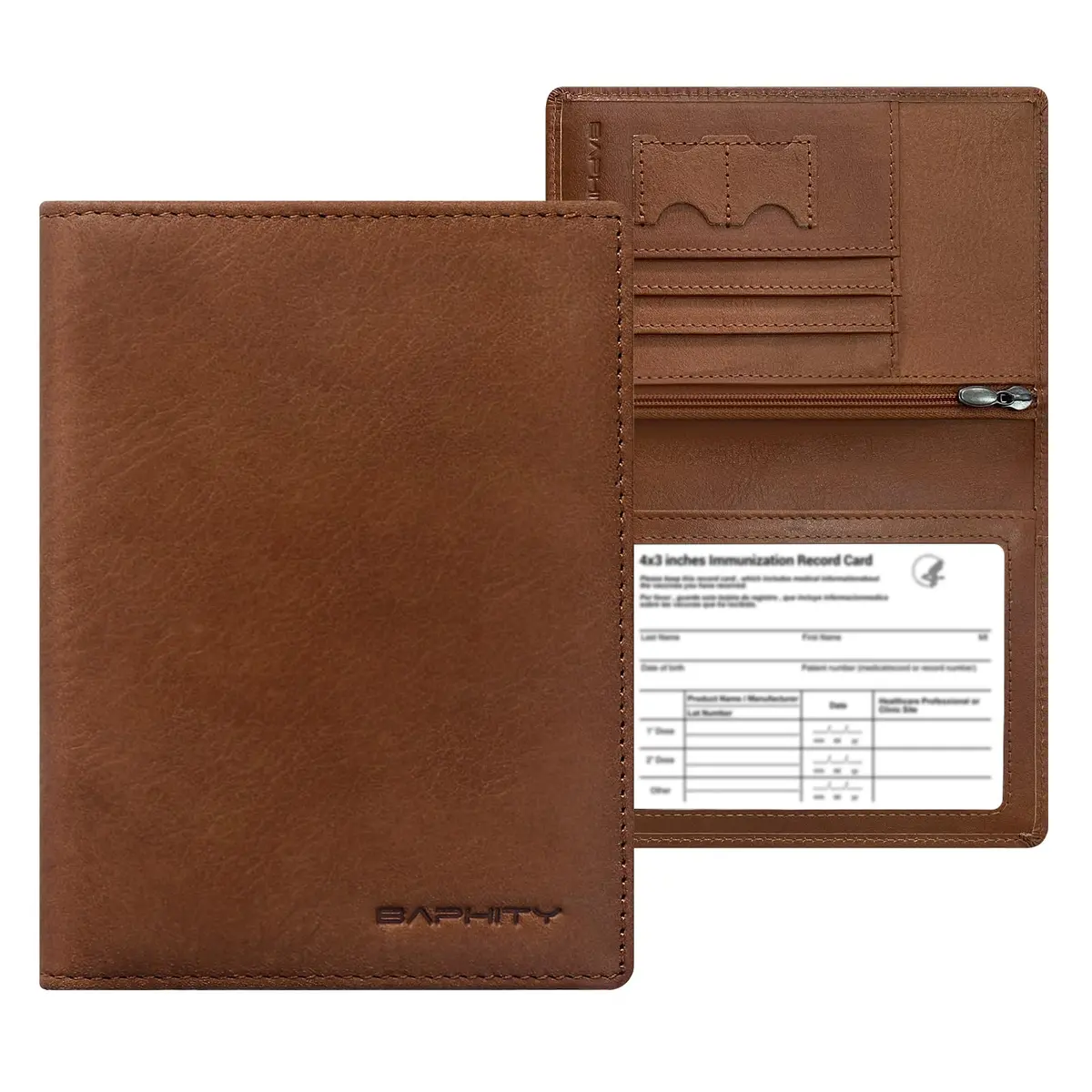 BAPHITY Unisex Leather RFID Blocking Passport Organizer Wallet | Red Brown - main product image